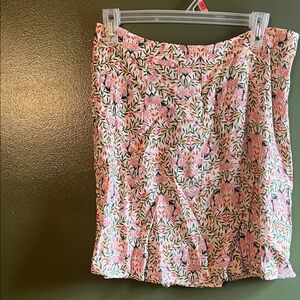 LOFT Pink and Green Floral Mini Skirt